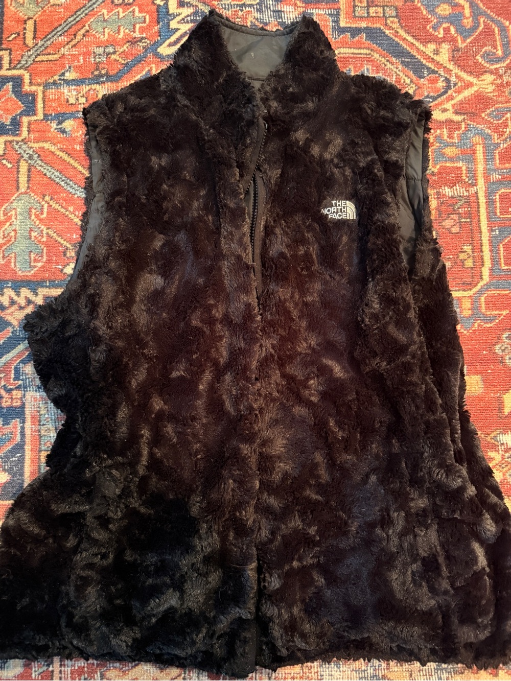 The North Face reversible Black Faux Fur Vest - Soft Zip Front